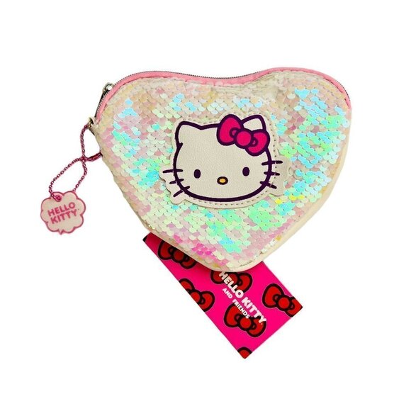 HELLO Kitty Sequin Heart Shape Cosmetic Bag - Picture 1 of 6